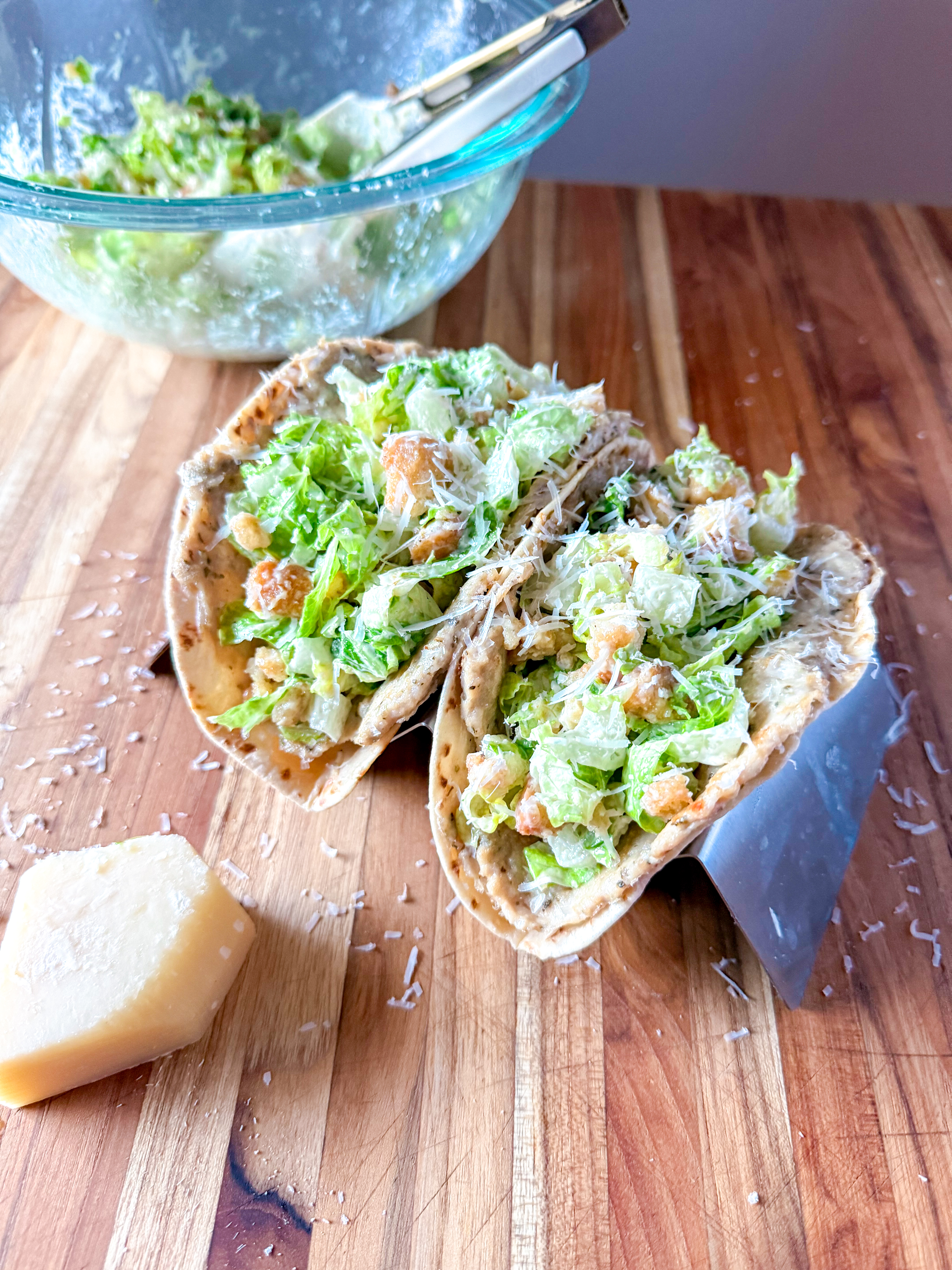 Smashed Chicken Caesar Tacos